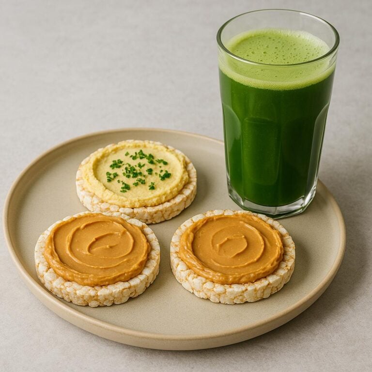 Eat More Plants - raid the fridge green juice with rice cakes