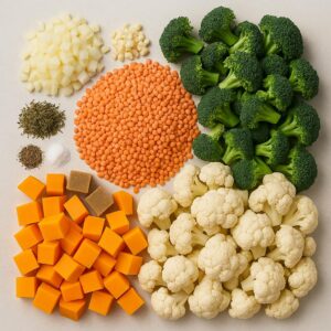 Ingredients for Broccoli, Cauliflower & Squash Soup