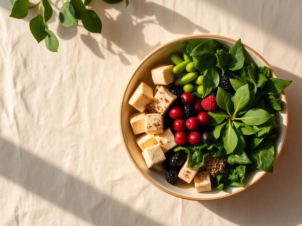 Menopause nutrition - A calm midlife woman preparing a colourful plant-based meal