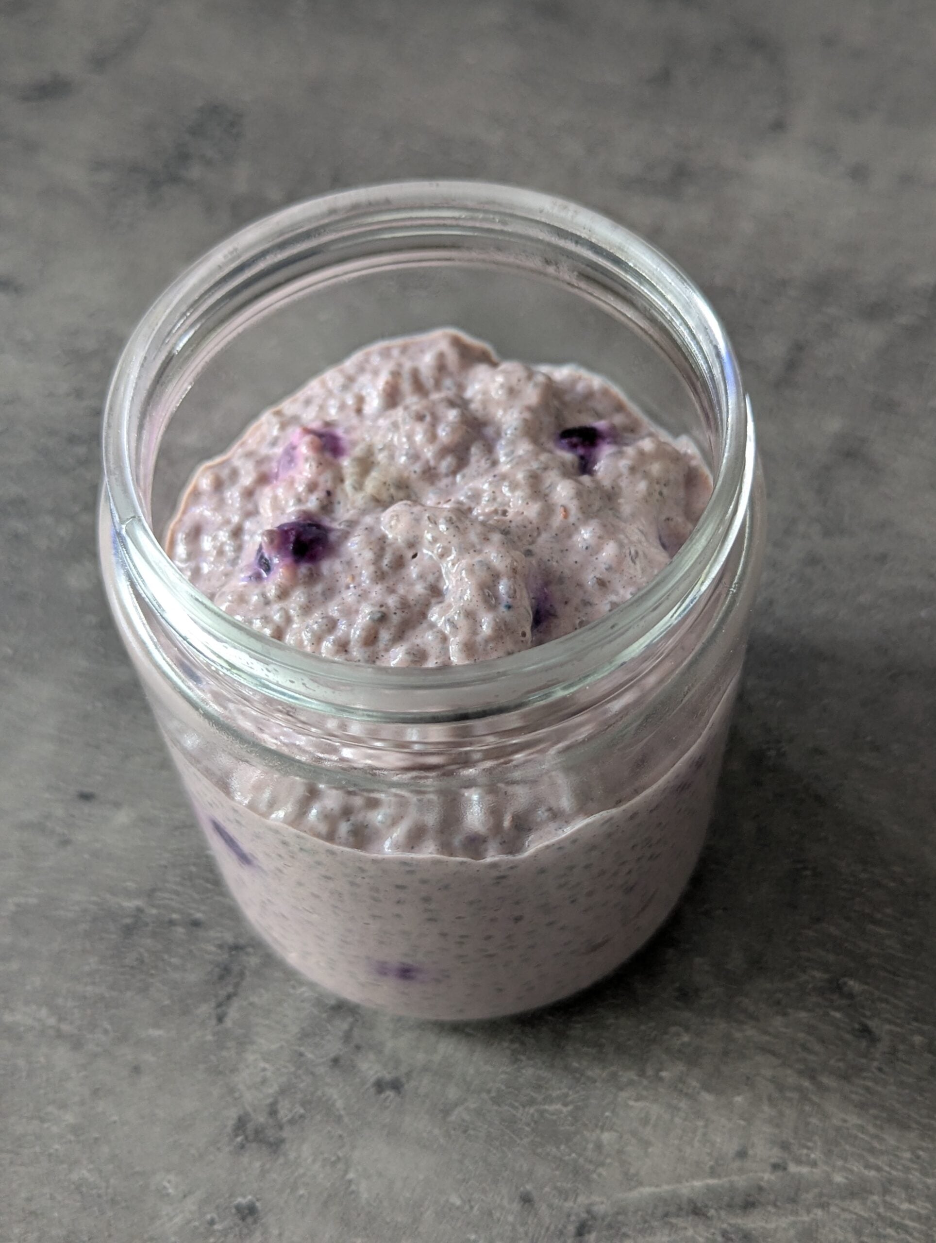 High protein vegan chia pudding with strawberries and blueberres